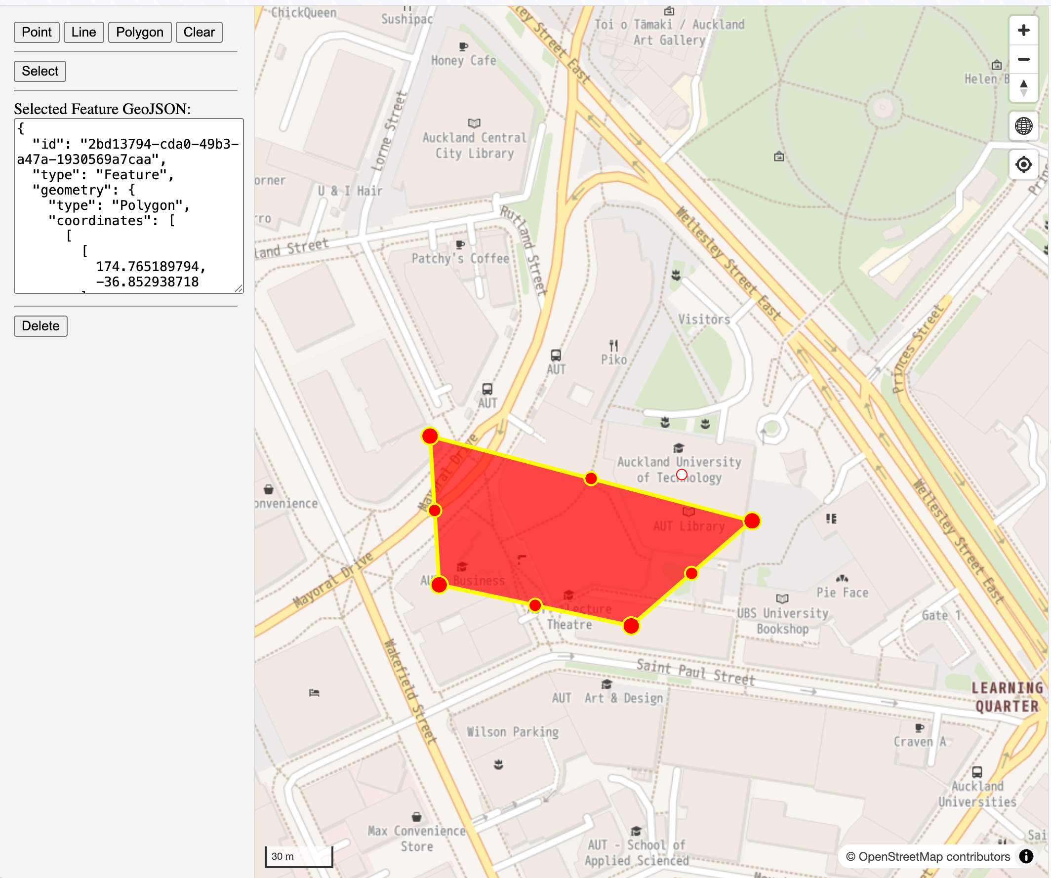 Delete button to remove selected feature programatically