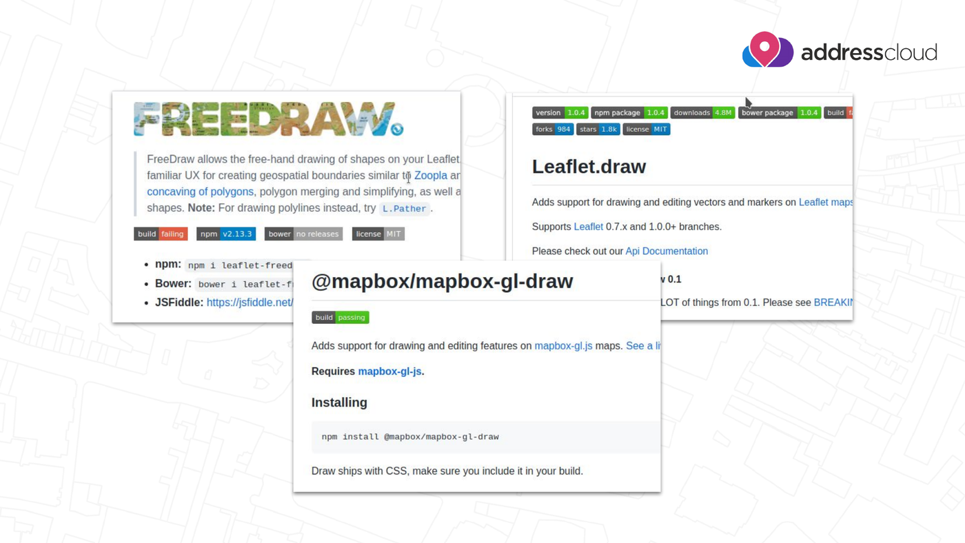 Leaflet.draw, FreeDraw and @mapbox/mapbox-gl-draw: one drawing plugin per mapping library